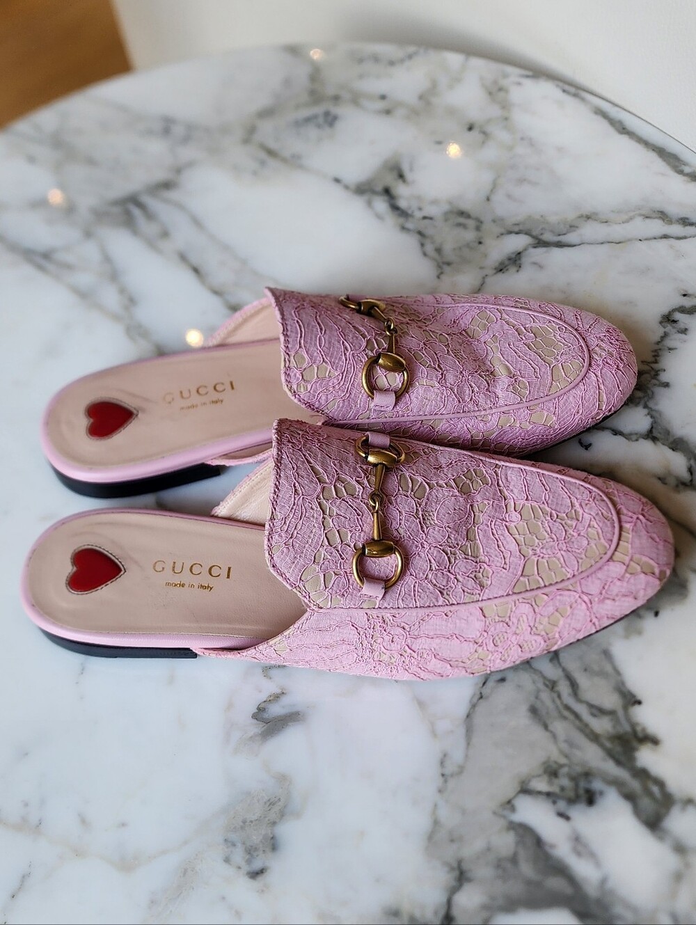 Gucci Pink Lace Horsebit Backless Mules Size 7 - Picture 5 of 9
